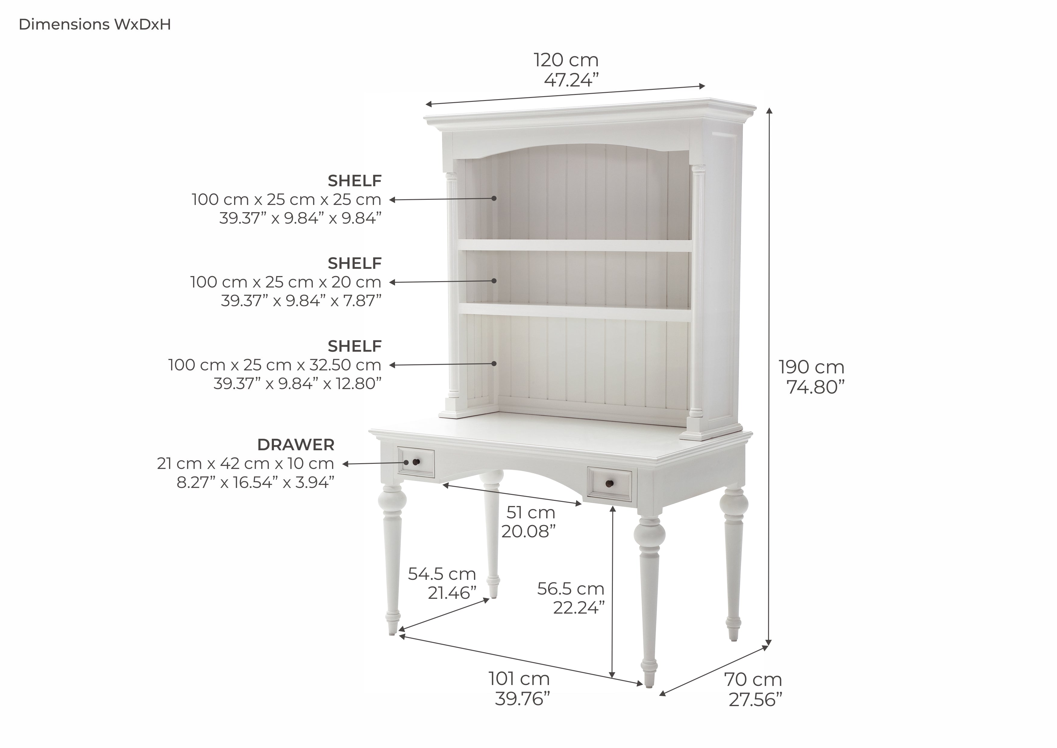 Provence Secretary Desk - White