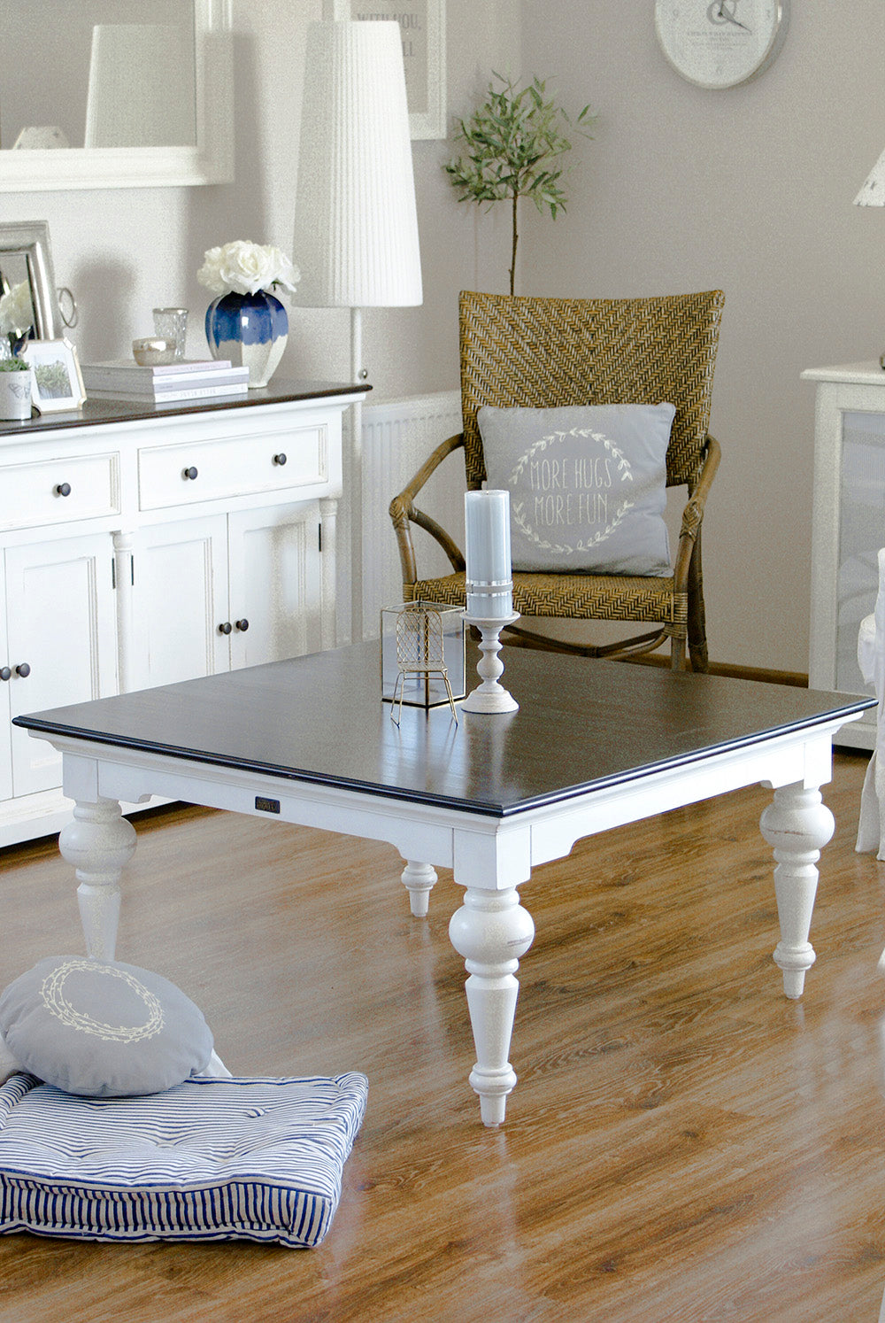 Provence Square Coffee Table - White with Dark Brown Top