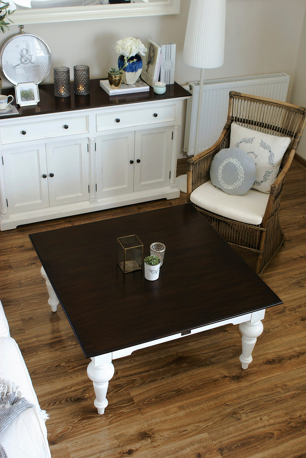 Provence Square Coffee Table - White with Dark Brown Top