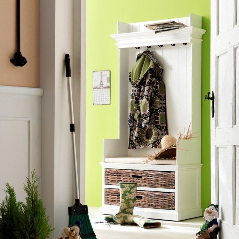 Halifax Coat Hanger Unit With Baskets - White-Hall Tree-by NovaSolo-I Wanna Go Home