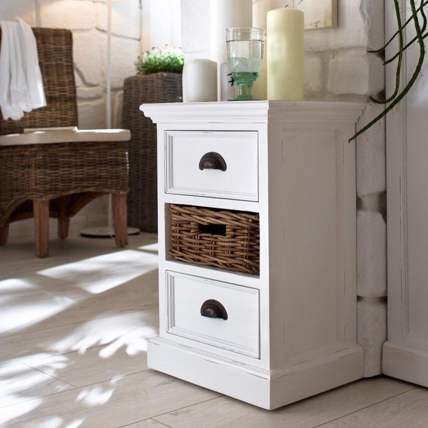 NovaSolo White Storage Unit with Rattan Basket | Mahogany Wood | Fully ...